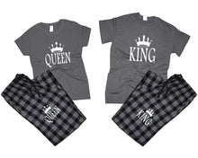 將圖片載入圖庫檢視器 King and Queen matching couple top bottom sets.Couple shirts, Charcoal Black_Charcoal flannel pants for men, flannel pants for women. Couple matching shirts.