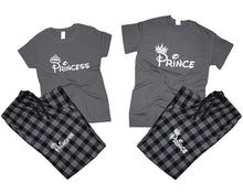 將圖片載入圖庫檢視器 Prince and Princess matching couple top bottom sets.Couple shirts, Charcoal Black_Charcoal flannel pants for men, flannel pants for women. Couple matching shirts.