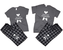 將圖片載入圖庫檢視器 She's My Forever and He's My Forever matching couple top bottom sets.Couple shirts, Charcoal Black_Charcoal flannel pants for men, flannel pants for women. Couple matching shirts.