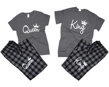 Load image into Gallery viewer, King and Queen matching couple top bottom sets.Couple shirts, Charcoal Black_Charcoal flannel pants for men, flannel pants for women. Couple matching shirts.