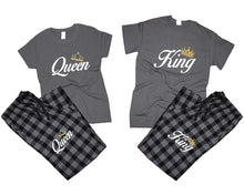 將圖片載入圖庫檢視器 King and Queen matching couple top bottom sets.Couple shirts, Charcoal Black_Charcoal flannel pants for men, flannel pants for women. Couple matching shirts.