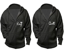 將圖片載入圖庫檢視器 King and Queen zipper hoodies, Matching couple hoodies, Charcoal zip up hoodie for man, Charcoal zip up hoodie womens