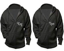 Load image into Gallery viewer, Her King and His Queen zipper hoodies, Matching couple hoodies, Charcoal zip up hoodie for man, Charcoal zip up hoodie womens