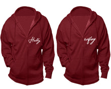 Load image into Gallery viewer, Hubby and Wifey zipper hoodies, Matching couple hoodies, Cranberry Cavier zip up hoodie for man, Cranberry Cavier zip up hoodie womens