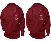 Load image into Gallery viewer, She's Mine and He's Mine zipper hoodies, Matching couple hoodies, Cranberry Cavier zip up hoodie for man, Cranberry Cavier zip up hoodie womens