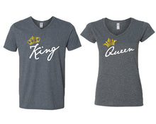 將圖片載入圖庫檢視器 King and Queen matching couple v-neck shirts.Couple shirts, Dark Heather v neck t shirts for men, v neck t shirts women. Couple matching shirts.