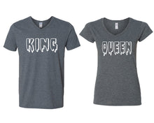 將圖片載入圖庫檢視器 King and Queen matching couple v-neck shirts.Couple shirts, Dark Heather v neck t shirts for men, v neck t shirts women. Couple matching shirts.