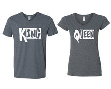 將圖片載入圖庫檢視器 King and Queen matching couple v-neck shirts.Couple shirts, Dark Heather v neck t shirts for men, v neck t shirts women. Couple matching shirts.
