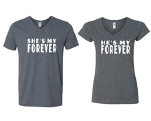 將圖片載入圖庫檢視器 She's My Forever and He's My Forever matching couple v-neck shirts.Couple shirts, Dark Heather v neck t shirts for men, v neck t shirts women. Couple matching shirts.