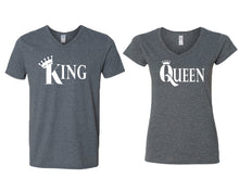 將圖片載入圖庫檢視器 King and Queen matching couple v-neck shirts.Couple shirts, Dark Heather v neck t shirts for men, v neck t shirts women. Couple matching shirts.