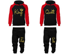 將圖片載入圖庫檢視器 King and Queen matching top and bottom set, Gold Foil design hoodie and sweatpants sets for mens hoodie and jogger set womens. Matching couple joggers.