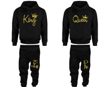 Load image into Gallery viewer, King and Queen matching top and bottom set, Gold Foil hoodie and sweatpants sets for mens hoodie and jogger set womens. Matching couple joggers.