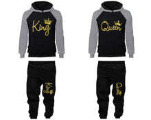 將圖片載入圖庫檢視器 King and Queen matching top and bottom set, Gold Foil design hoodie and sweatpants sets for mens hoodie and jogger set womens. Matching couple joggers.