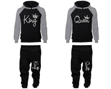 將圖片載入圖庫檢視器 King and Queen matching top and bottom set, Silver Foil design hoodie and sweatpants sets for mens hoodie and jogger set womens. Matching couple joggers.