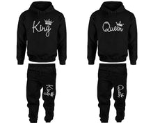 Load image into Gallery viewer, King and Queen matching top and bottom set, Silver Foil hoodie and sweatpants sets for mens hoodie and jogger set womens. Matching couple joggers.