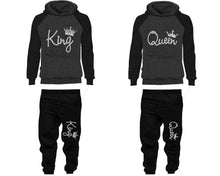 Load image into Gallery viewer, King and Queen matching top and bottom set, Silver Foil design hoodie and sweatpants sets for mens hoodie and jogger set womens. Matching couple joggers.