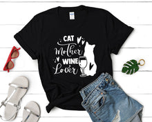 將圖片載入圖庫檢視器 Cat Mother Wine Lover t shirts for women. Custom t shirts, ladies t shirts. Black shirt, tee shirts.