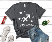 Load image into Gallery viewer, Sagittarius t shirts for women. Custom t shirts, ladies t shirts. Charcoal shirt, tee shirts.