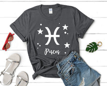 Load image into Gallery viewer, Pisces t shirts for women. Custom t shirts, ladies t shirts. Charcoal shirt, tee shirts.