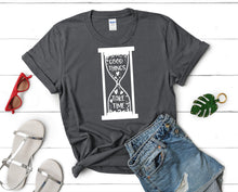 Load image into Gallery viewer, Good Things Take Time t shirts for women. Custom t shirts, ladies t shirts. Charcoal shirt, tee shirts.