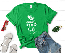 Load image into Gallery viewer, Crazy Cat Lady t shirts for women. Custom t shirts, ladies t shirts. Irish Green shirt, tee shirts.