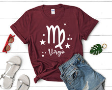 Load image into Gallery viewer, Virgo t shirts for women. Custom t shirts, ladies t shirts. Maroon shirt, tee shirts.