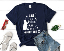 將圖片載入圖庫檢視器 Cat Hair is My Glitter t shirts for women. Custom t shirts, ladies t shirts. Navy Blue shirt, tee shirts.