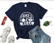 將圖片載入圖庫檢視器 Rise and Grind t shirts for women. Custom t shirts, ladies t shirts. Navy Blue shirt, tee shirts.