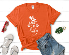 Load image into Gallery viewer, Crazy Cat Lady t shirts for women. Custom t shirts, ladies t shirts. Orange shirt, tee shirts.