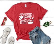 Load image into Gallery viewer, Coffee and Mascara t shirts for women. Custom t shirts, ladies t shirts. Red shirt, tee shirts.