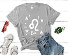 Load image into Gallery viewer, Leo t shirts for women. Custom t shirts, ladies t shirts. Sports Grey shirt, tee shirts.