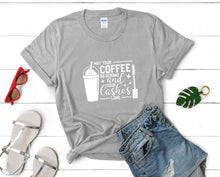 Load image into Gallery viewer, May Your Coffee Be Strong and Your Lashes Long t shirts for women. Custom t shirts, ladies t shirts. Sports Grey shirt, tee shirts.