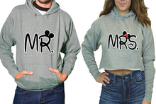 Load image into Gallery viewer, Mr and Mrs hoodies, Matching couple hoodies, Sports Grey pullover hoodie for man Sports Grey crop top hoodie for woman