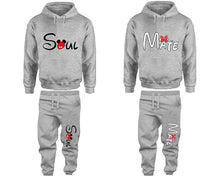 Load image into Gallery viewer, Soul and Mate matching top and bottom set, Sports Grey hoodie and sweatpants sets for mens hoodie and jogger set womens. Matching couple joggers.