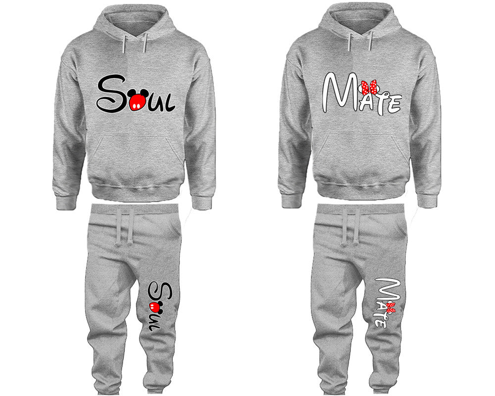 Soul and Mate Hoodie and Sweatpants 4 Pcs Matching Set for Couples