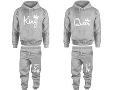 將圖片載入圖庫檢視器 King and Queen matching top and bottom set, Sports Grey hoodie and sweatpants sets for mens hoodie and jogger set womens. Matching couple joggers.