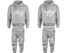 將圖片載入圖庫檢視器 Hubby and Wifey matching top and bottom set, Sports Grey hoodie and sweatpants sets for mens hoodie and jogger set womens. Matching couple joggers.