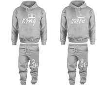 將圖片載入圖庫檢視器 King and Queen matching top and bottom set, Sports Grey pullover hoodie and sweatpants sets for mens, pullover hoodie and jogger set womens. Matching couple joggers.
