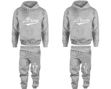 Load image into Gallery viewer, Her King and His Queen matching top and bottom set, Sports Grey hoodie and sweatpants sets for mens hoodie and jogger set womens. Matching couple joggers.