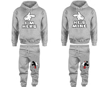Load image into Gallery viewer, I'm Hers and He's Mine matching top and bottom set, Sports Grey hoodie and sweatpants sets for mens hoodie and jogger set womens. Matching couple joggers.