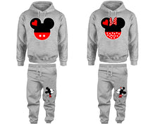 將圖片載入圖庫檢視器 Mickey and Minnie matching top and bottom set, Sports Grey hoodie and sweatpants sets for mens hoodie and jogger set womens. Matching couple joggers.