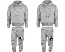 將圖片載入圖庫檢視器 She's Mine and He's Mine matching top and bottom set, Sports Grey hoodie and sweatpants sets for mens hoodie and jogger set womens. Matching couple joggers.