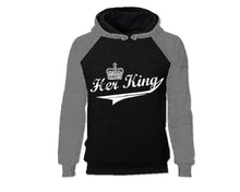 Load image into Gallery viewer, Grey Black color Her King design Hoodie for Man.