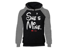 Load image into Gallery viewer, Grey Black color She's Mine design Hoodie for Man.