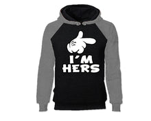 Load image into Gallery viewer, Grey Black color I'm Hers design Hoodie for Man.