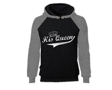 Load image into Gallery viewer, Grey Black color His Queen design Hoodie for Woman