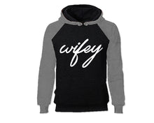 Load image into Gallery viewer, Grey Black color Wifey design Hoodie for Woman