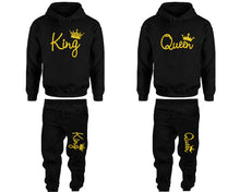 Load image into Gallery viewer, King and Queen matching top and bottom set, Gold Glitter hoodie and sweatpants sets for mens hoodie and jogger set womens. Matching couple joggers.