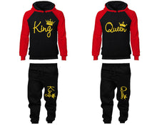 將圖片載入圖庫檢視器 King and Queen matching top and bottom set, Gold Glitter design hoodie and sweatpants sets for mens hoodie and jogger set womens. Matching couple joggers.