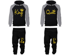 將圖片載入圖庫檢視器 King and Queen matching top and bottom set, Gold Glitter design hoodie and sweatpants sets for mens hoodie and jogger set womens. Matching couple joggers.